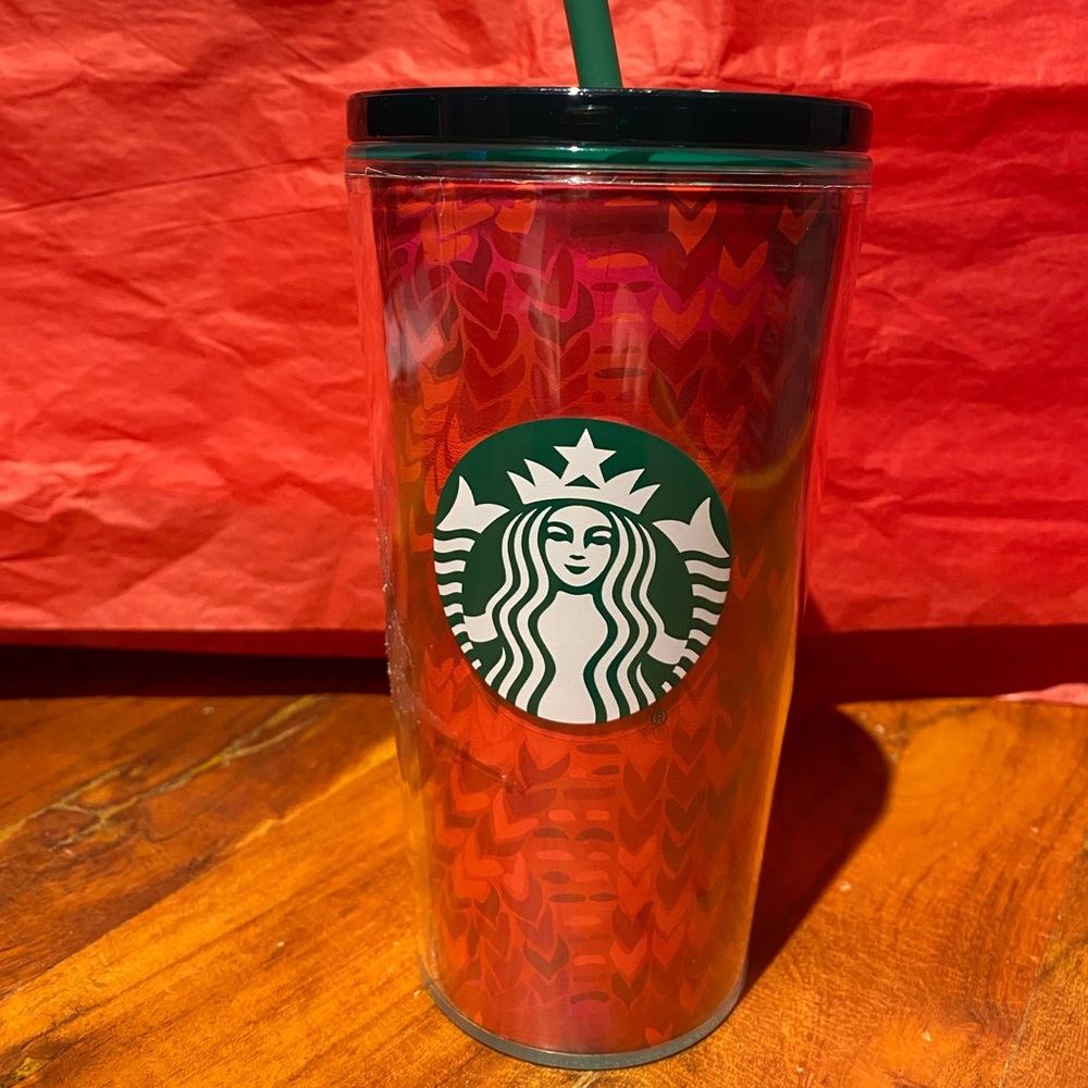 Starbucks holiday red 16 oz tumbler with green top‎